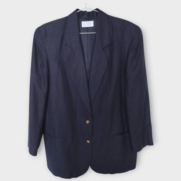 Lands End Womens Blazer Sz 16 Navy Linen 2 Button Sport Coat Preppy Classic Ivy - Picture 1 of 14